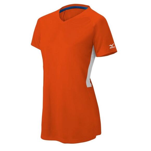 Mizuno Orange Short Sleeve V-Neck shirt Size Large - Picture 1 of 8